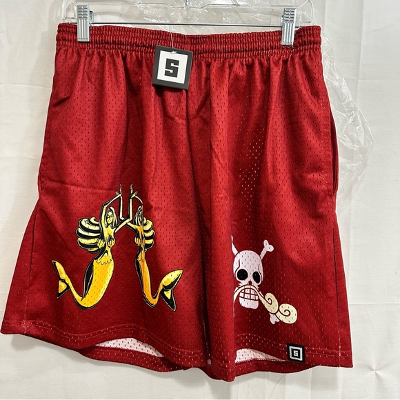 Someslight Mens Jolly Roger Anime Pirate Basketball Mesh Shorts Rust Red Large - Picture 1 of 6